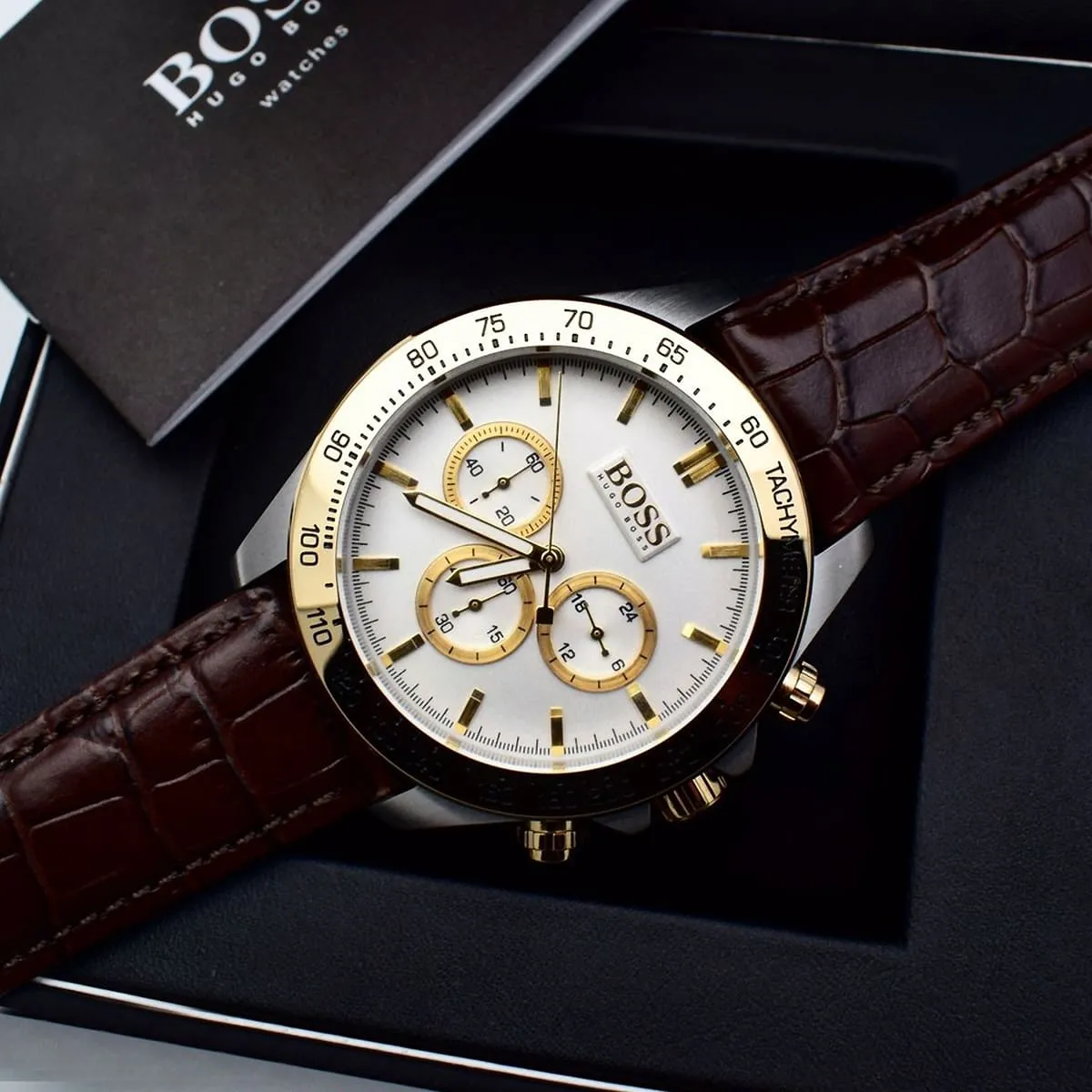 1513174 hugo boss watch men silver dial leather brown strap quartz battery analog three hand ikon 7 1513174 hugo boss watch men silver dial leather brown strap quartz battery analog three hand ikon 7