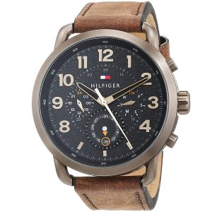 1791425 tommy hilfiger watch men black dial leather brown strap quartz battery analog monthly weekly date briggs 2