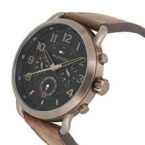 1791425 tommy hilfiger watch men black dial leather brown strap quartz battery analog monthly weekly date briggs 3
