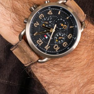 1791425 tommy hilfiger watch men black dial leather brown strap quartz battery analog monthly weekly date briggs 7