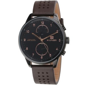 1791577 tommy hilfiger watch men black dial leather strap quartz battery analog monthly weekly date chase 2