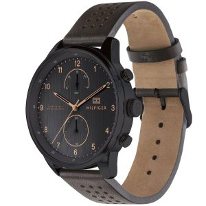1791577 tommy hilfiger watch men black dial leather strap quartz battery analog monthly weekly date chase 3