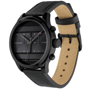 1791595 tommy hilfiger watch men dual time black dial leather strap quartz battery analog icon 5