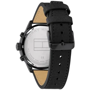 1791595 tommy hilfiger watch men dual time black dial leather strap quartz battery analog icon 6