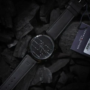 1791595 tommy hilfiger watch men dual time black dial leather strap quartz battery analog icon 7
