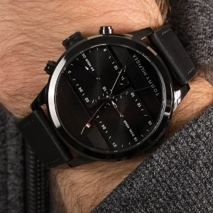 1791595 tommy hilfiger watch men dual time black dial leather strap quartz battery analog icon 8