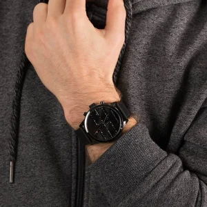 1791595 tommy hilfiger watch men dual time black dial leather strap quartz battery analog icon 9