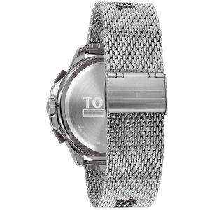 1791765 tommy hilfiger watch men black dial stainless steel metal silver mesh strap quartz digital analog dual time jeans 4