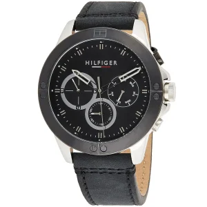 1791894 tommy hilfiger watch men black dial leather strap quartz battery analog harley 2