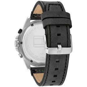 1791894 tommy hilfiger watch men black dial leather strap quartz battery analog harley 5