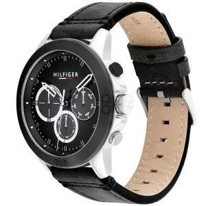 1791894 tommy hilfiger watch men black dial leather strap quartz battery analog harley 6