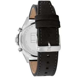 1791984 tommy hilfiger watch men black dial leather strap quartz battery analog larson 3