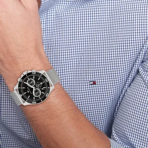 1792092 tommy hilfiger watch dual time men black dial mesh metal stainless steel strap quartz battery analog jordan 6