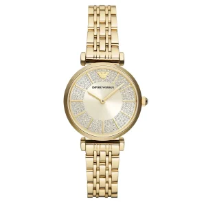 Montre Emporio Armani Gianni T-Bar AR11608 femme – vue de face, cadran doré – Maroc
