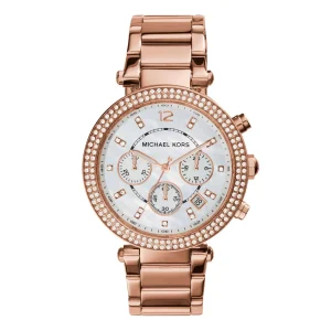 Montre Michael Kors Parker MK5491 femme – vue de face, cadran or rose, blanc – Maroc