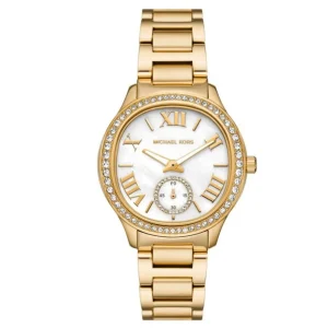 Montre Michael Kors Sage MK4805 femme – vue de face, cadran doré, blanc – Maroc