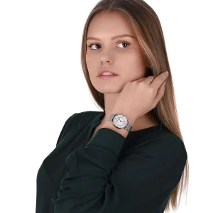 ar11319 emporio armani watch women mother of pearl crystals white dial mesh stainless steel metal silver strap quartz battery analog gianni t bar 14