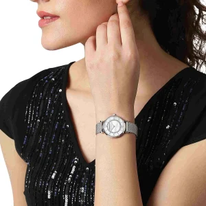 ar11319 emporio armani watch women mother of pearl crystals white dial mesh stainless steel metal silver strap quartz battery analog gianni t bar 15