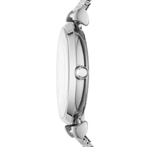 ar11319 emporio armani watch women mother of pearl crystals white dial mesh stainless steel metal silver strap quartz battery analog gianni t bar 5