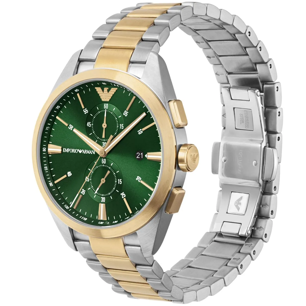ar11511 emporio armani watch men green dial stainless steel metal silver gold strap quartz battery analog chronograph 2 ar11511 emporio armani watch men green dial stainless steel metal silver gold strap quartz battery analog chronograph 2