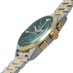 ar11511 emporio armani watch men green dial stainless steel metal silver gold strap quartz battery analog chronograph 5