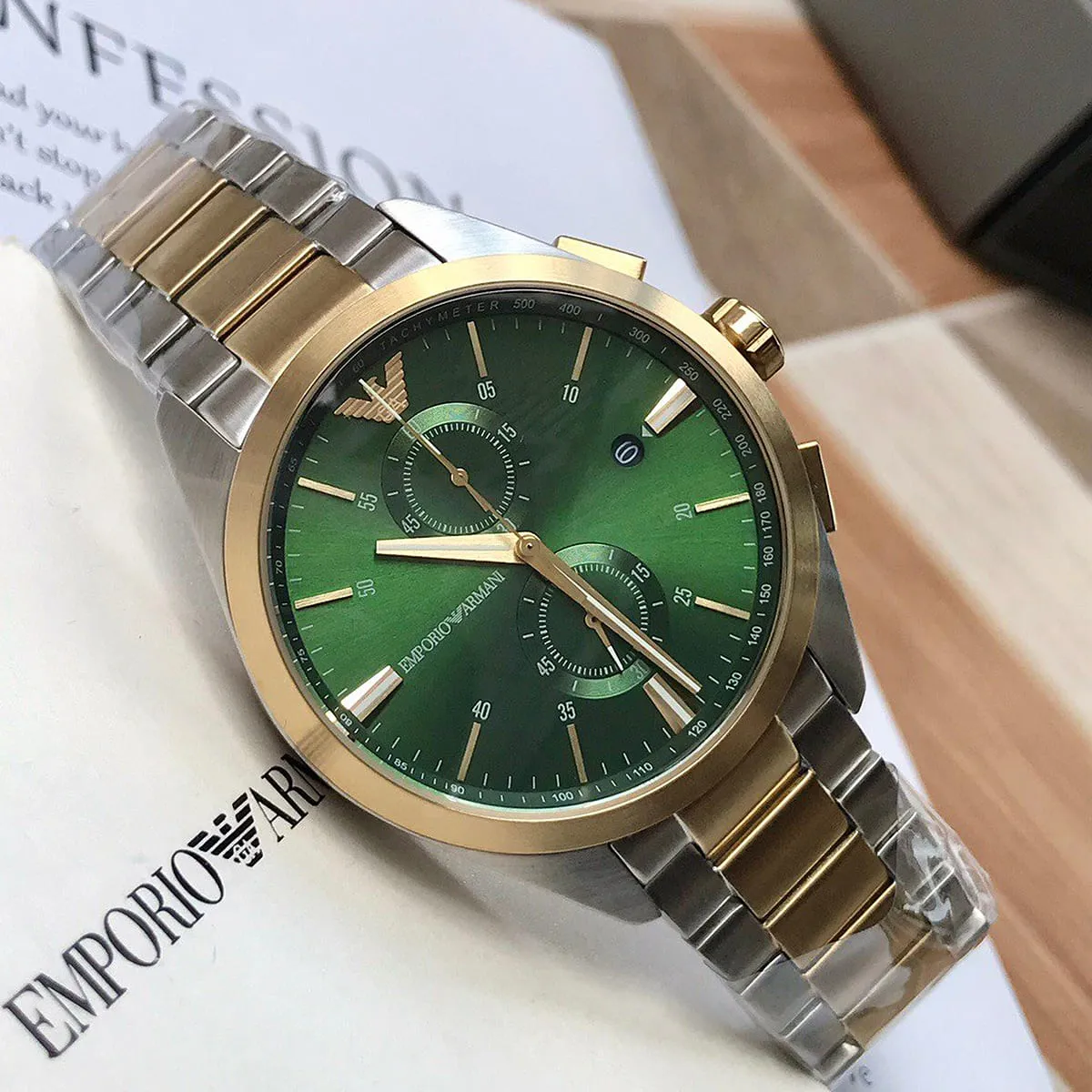 ar11511 emporio armani watch men green dial stainless steel metal silver gold strap quartz battery analog chronograph 9 ar11511 emporio armani watch men green dial stainless steel metal silver gold strap quartz battery analog chronograph 9