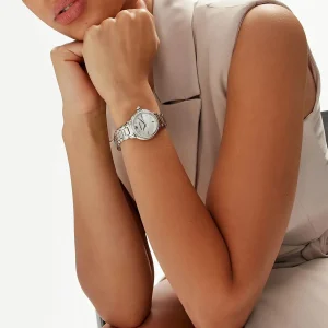 ar11596 emporio armani watch women mother of pearl crystals white dial metal stainless steel silver strap quartz analog mia 10