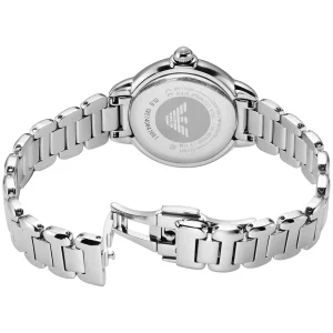 ar11596 emporio armani watch women mother of pearl crystals white dial metal stainless steel silver strap quartz analog mia 3