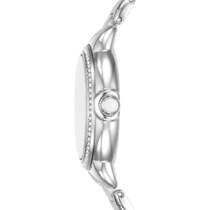 ar11596 emporio armani watch women mother of pearl crystals white dial metal stainless steel silver strap quartz analog mia 6