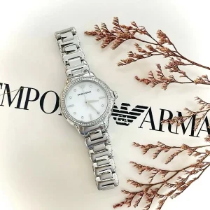 ar11596 emporio armani watch women mother of pearl crystals white dial metal stainless steel silver strap quartz analog mia 7