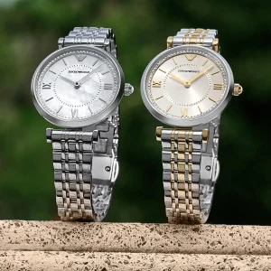 ar11702 emporio armani watch women two tone beige dial metal stainless steel silver gold strap quartz analog gianni t bar 11