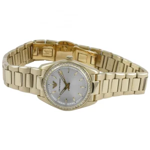 ar6031 emporio armani watch women crystals gray dial stainless steel metal gold strap quartz battery analog tazio small 4