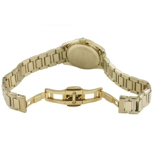 ar6031 emporio armani watch women crystals gray dial stainless steel metal gold strap quartz battery analog tazio small 5