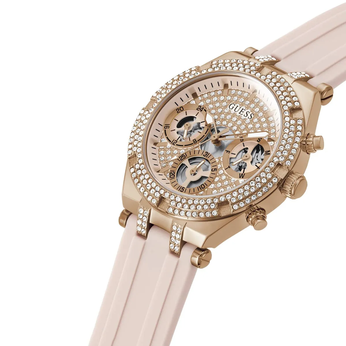 gw0407l3 guess watch women crystals rose gold dial rubber pink strap quartz battery analog three hand heiress 3 gw0407l3 guess watch women crystals rose gold dial rubber pink strap quartz battery analog three hand heiress 3