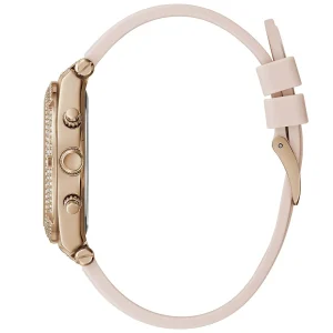 gw0407l3 guess watch women crystals rose gold dial rubber pink strap quartz battery analog three hand heiress 5