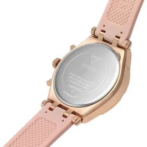gw0407l3 guess watch women crystals rose gold dial rubber pink strap quartz battery analog three hand heiress 6