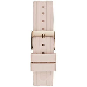 gw0407l3 guess watch women crystals rose gold dial rubber pink strap quartz battery analog three hand heiress 7