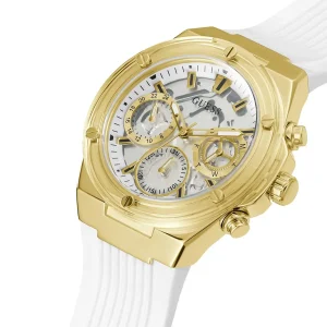 gw0409l2 guess watch women silver dial rubber white strap quartz battery analog athena 2