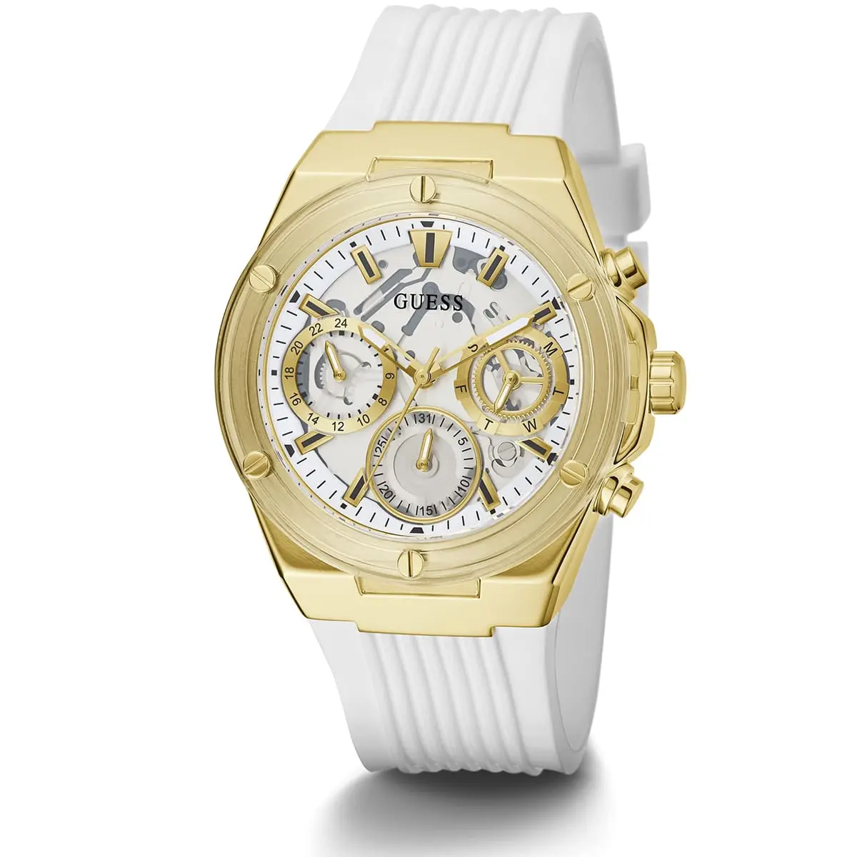 gw0409l2 guess watch women silver dial rubber white strap quartz battery analog athena 3 gw0409l2 guess watch women silver dial rubber white strap quartz battery analog athena 3