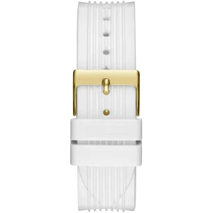 gw0409l2 guess watch women silver dial rubber white strap quartz battery analog athena 4