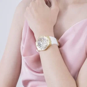 gw0409l2 guess watch women silver dial rubber white strap quartz battery analog athena 6