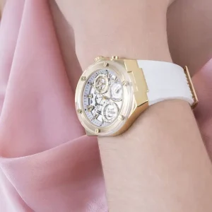 gw0409l2 guess watch women silver dial rubber white strap quartz battery analog athena 7