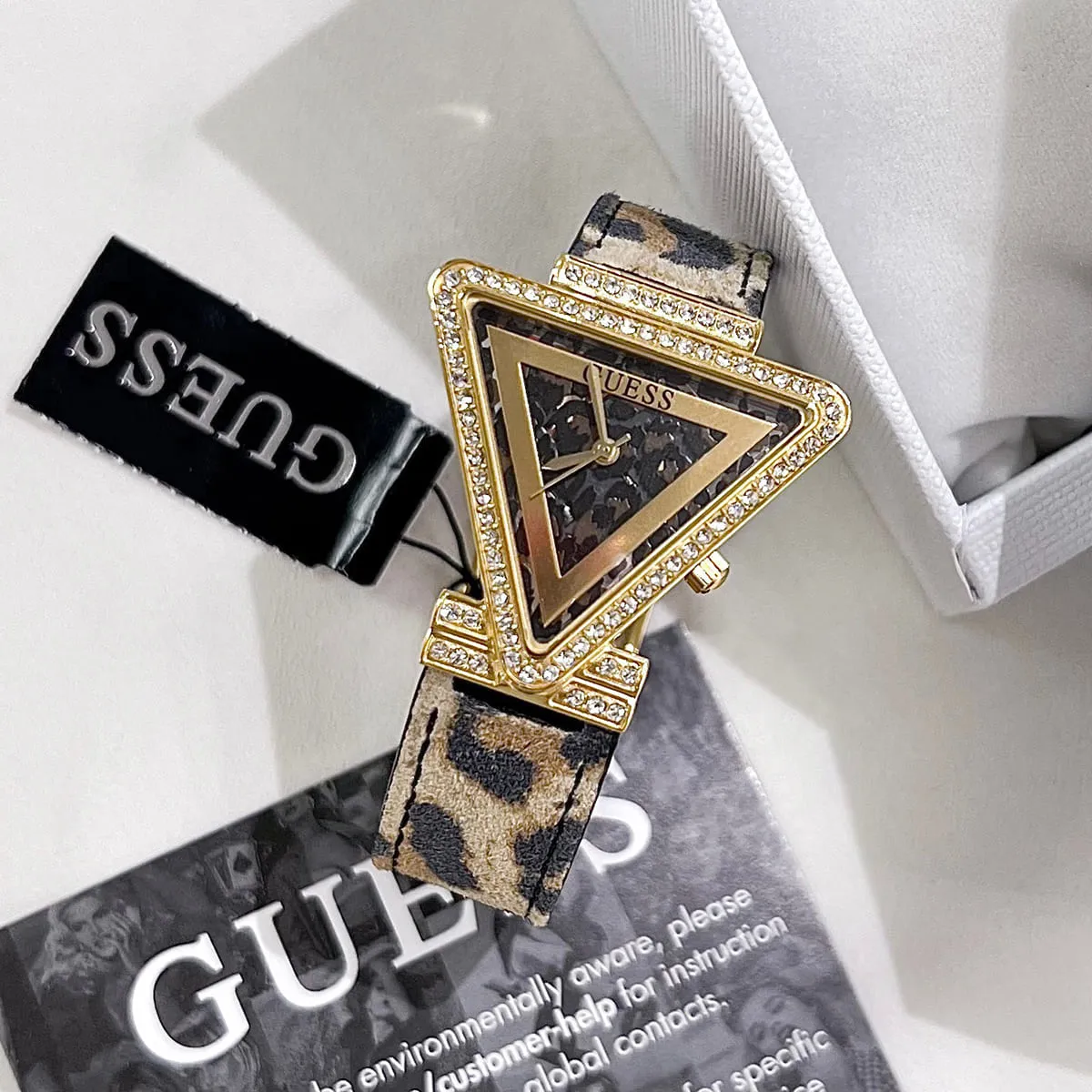 gw0504l3 guess watch women triangle crystals gold dial leather brown strap quartz battery analog three hand fame 12 gw0504l3 guess watch women triangle crystals gold dial leather brown strap quartz battery analog three hand fame 12