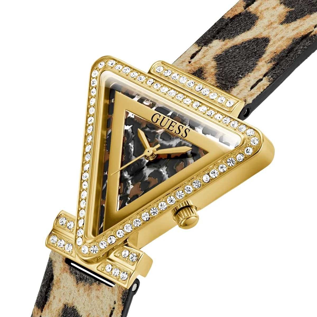 gw0504l3 guess watch women triangle crystals gold dial leather brown strap quartz battery analog three hand fame 3 gw0504l3 guess watch women triangle crystals gold dial leather brown strap quartz battery analog three hand fame 3
