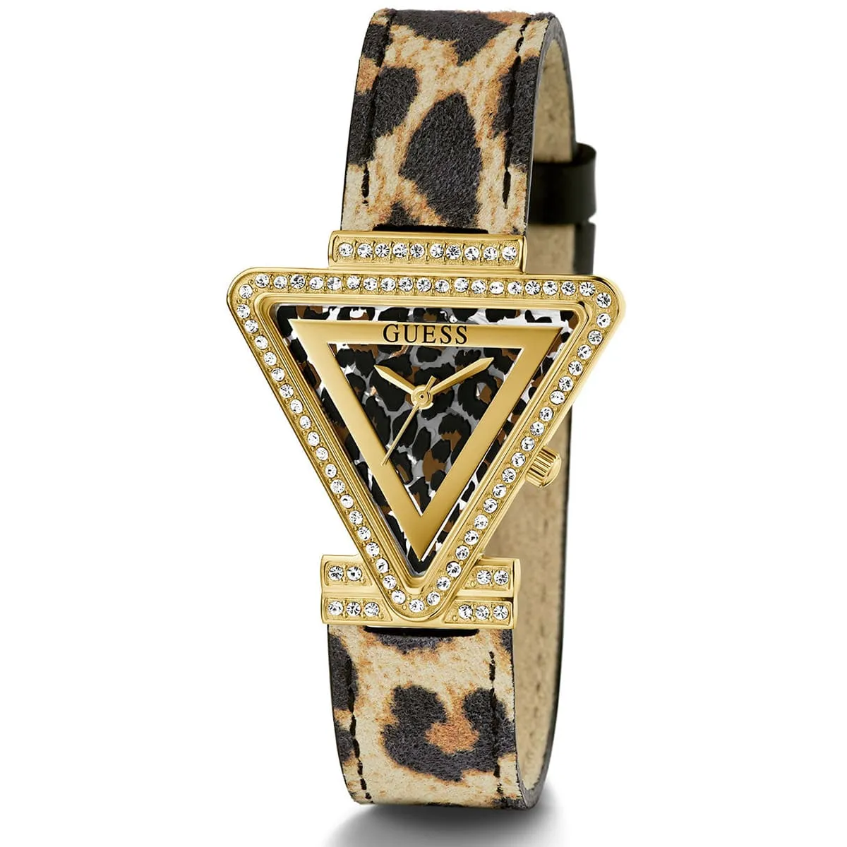 gw0504l3 guess watch women triangle crystals gold dial leather brown strap quartz battery analog three hand fame 4 gw0504l3 guess watch women triangle crystals gold dial leather brown strap quartz battery analog three hand fame 4