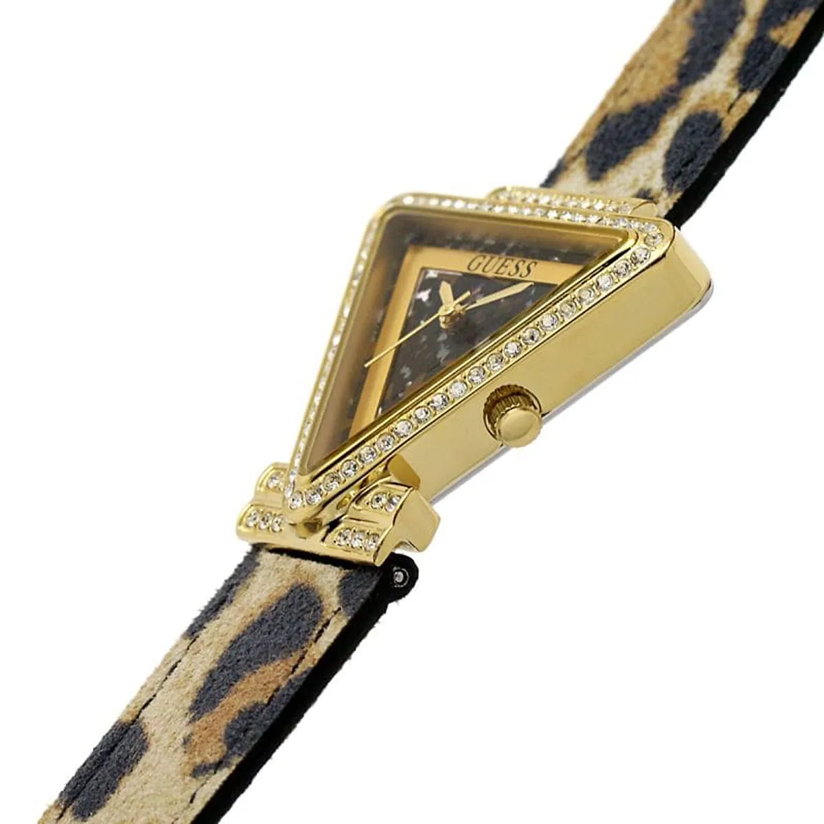 gw0504l3 guess watch women triangle crystals gold dial leather brown strap quartz battery analog three hand fame 5 gw0504l3 guess watch women triangle crystals gold dial leather brown strap quartz battery analog three hand fame 5