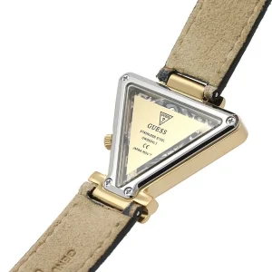 gw0504l3 guess watch women triangle crystals gold dial leather brown strap quartz battery analog three hand fame 6