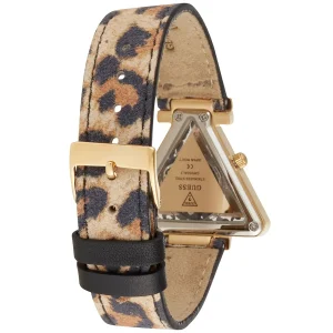 gw0504l3 guess watch women triangle crystals gold dial leather brown strap quartz battery analog three hand fame 7
