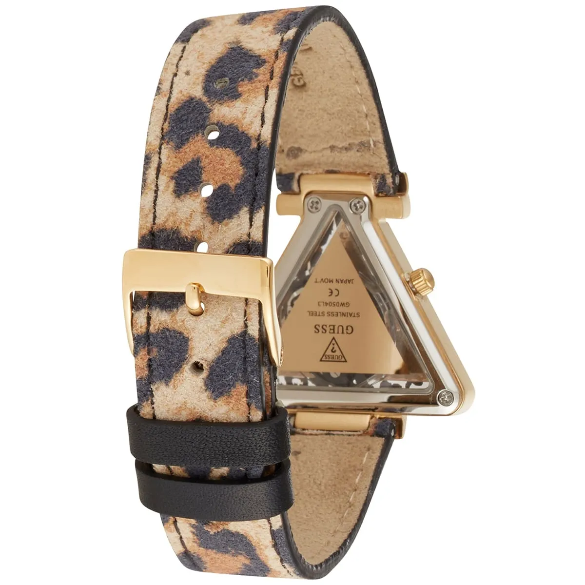 gw0504l3 guess watch women triangle crystals gold dial leather brown strap quartz battery analog three hand fame 7 gw0504l3 guess watch women triangle crystals gold dial leather brown strap quartz battery analog three hand fame 7