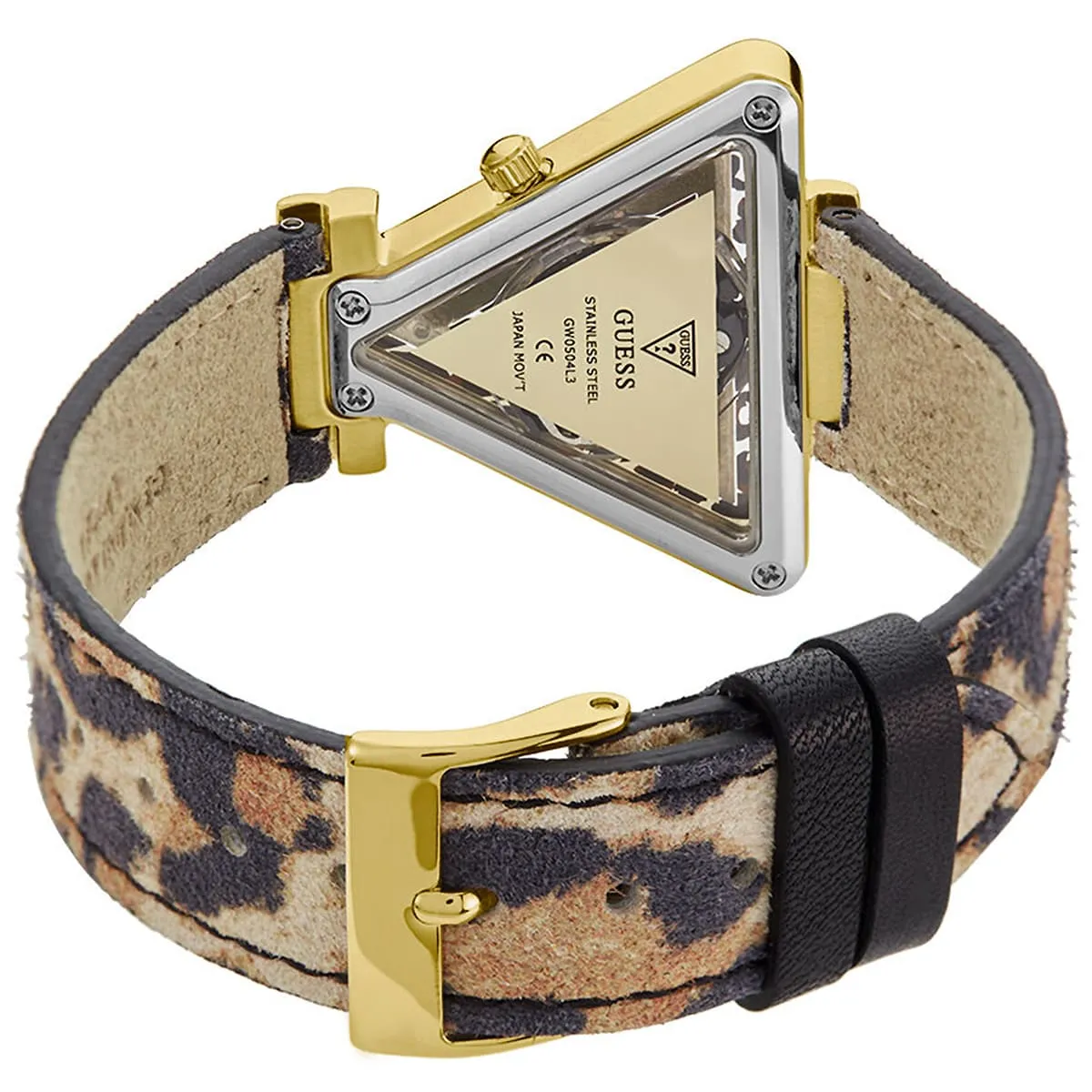 gw0504l3 guess watch women triangle crystals gold dial leather brown strap quartz battery analog three hand fame 8 gw0504l3 guess watch women triangle crystals gold dial leather brown strap quartz battery analog three hand fame 8